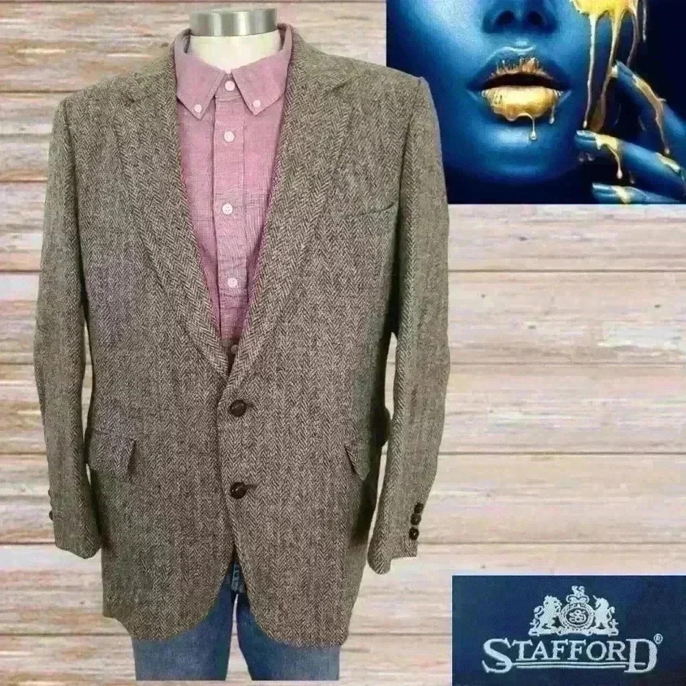Vintage Stafford Wool Tweed Hunting Blazer Sport Coat 42R Brown